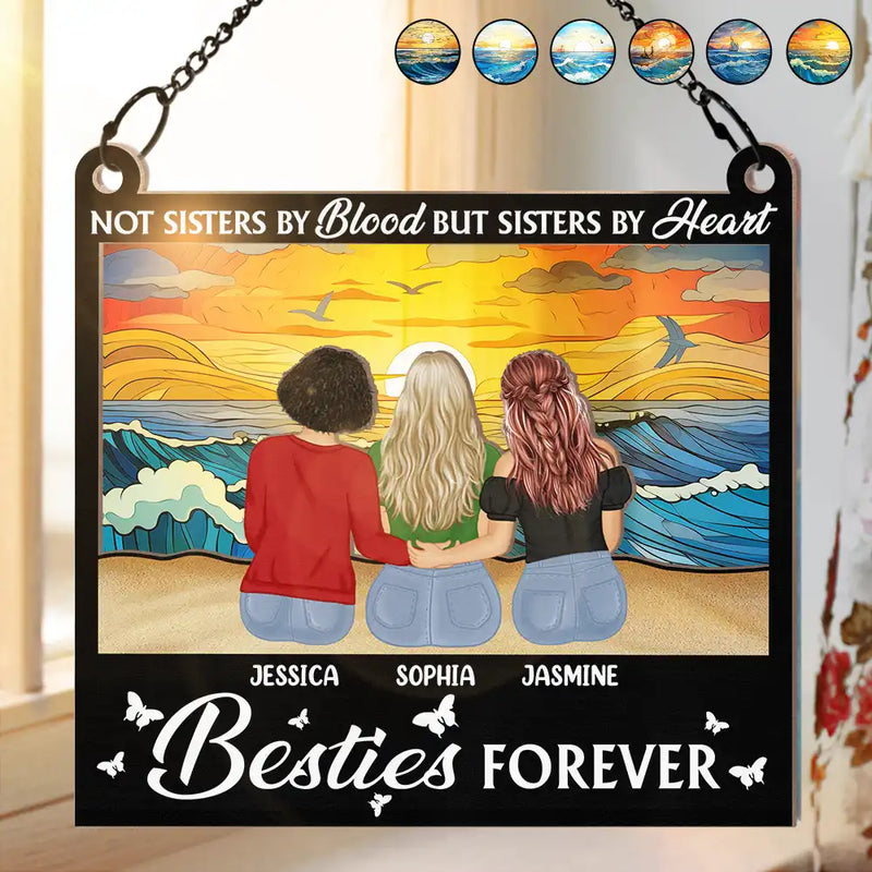 Best Friends Are The Sisters Beach View - Personalized Square Suncatcher Ornament - Gift For Besties, Soul Sisters, Window Hanging Decoration