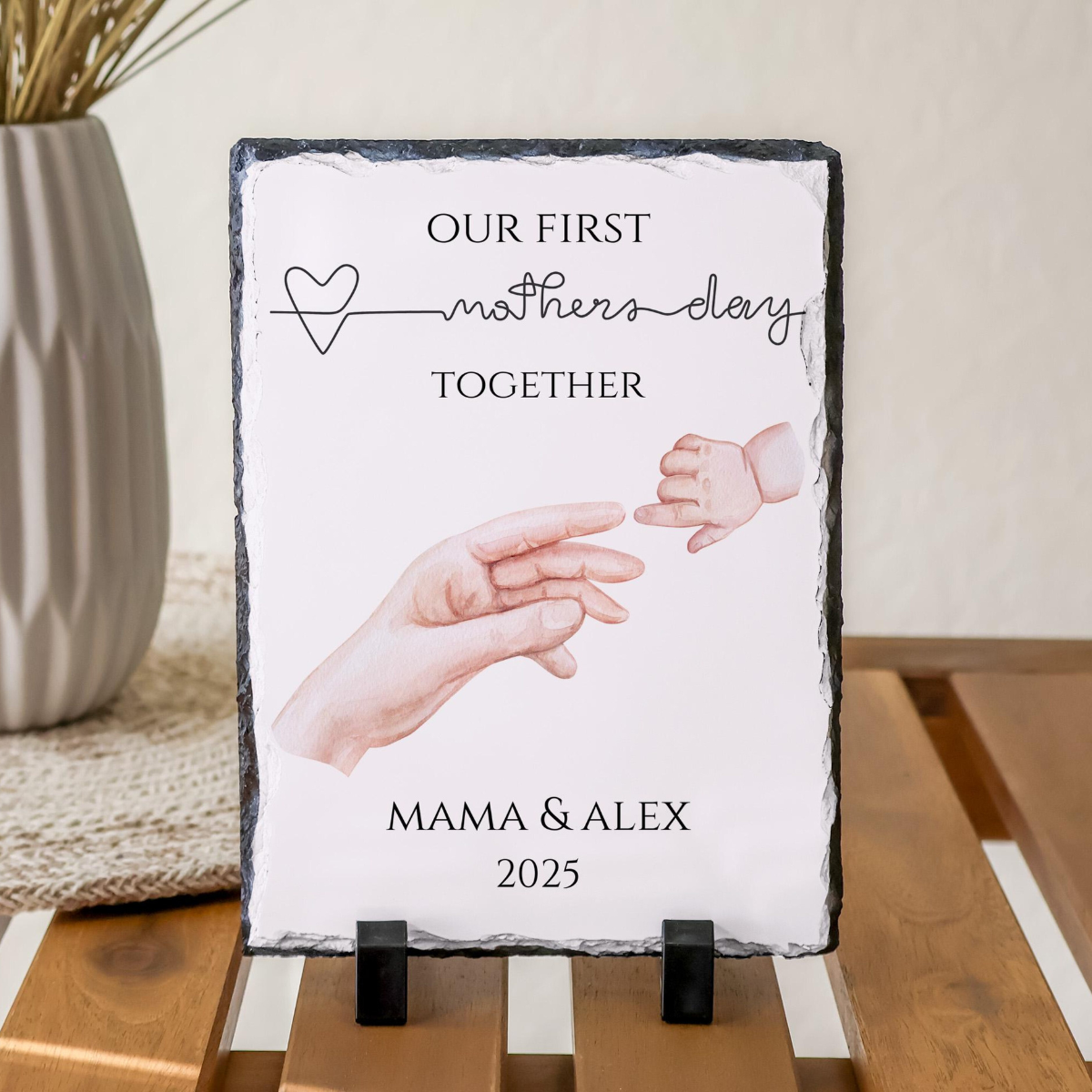 Personalized Mother's Day Gift, First Time Mom Rock Slate, New Mom Unique Gift, Gift for Mommy and Grandma, Our First Mother's Day Together