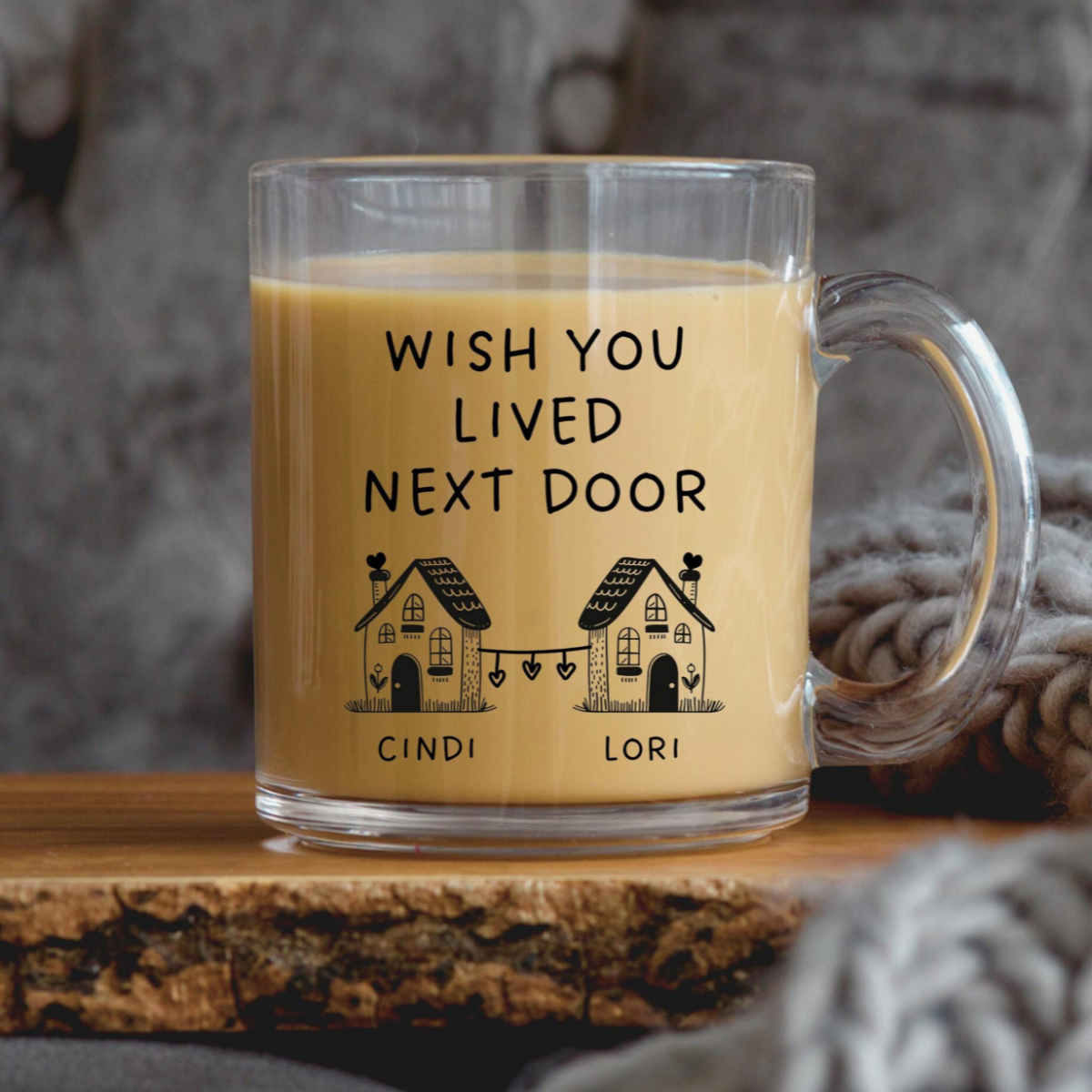 Wish You Lived Next Door Glass Mug, Personalized Best Friend Gift, Custom Bestie Mug, Long Distance