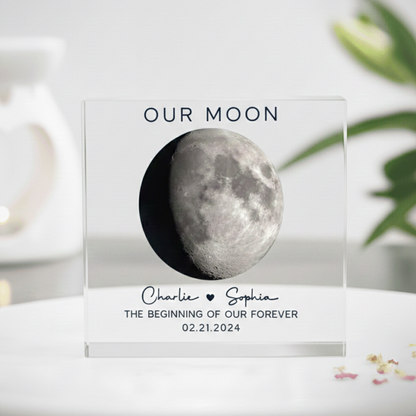 Our Moon Couple Moon Phase - Personalized Acrylic Table Sign - Anniversary Gift For Him Gift For Her