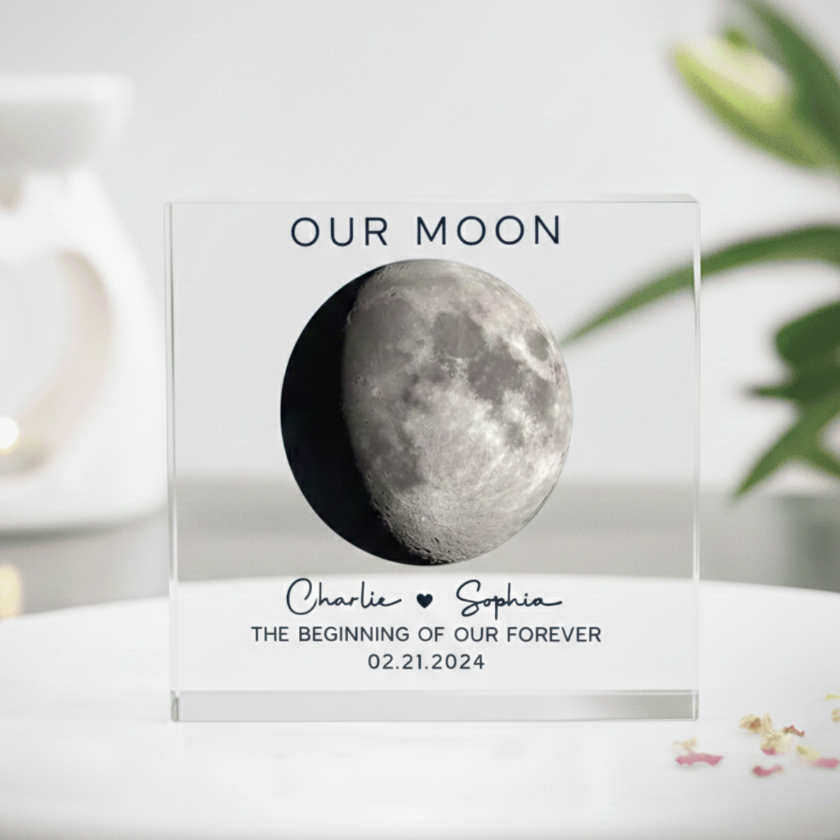Our Moon Couple Moon Phase - Personalized Acrylic Table Sign - Anniversary Gift For Him Gift For Her