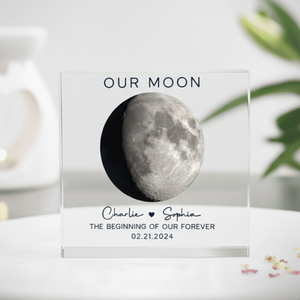 Our Moon Couple Moon Phase - Personalized Acrylic Table Sign - Anniversary Gift For Him Gift For Her