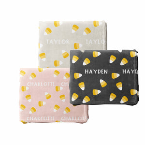 Candy Corn Halloween Name Blanket, Custom Name Blanket, Halloween Personalized Gift, Cute Halloween Gift