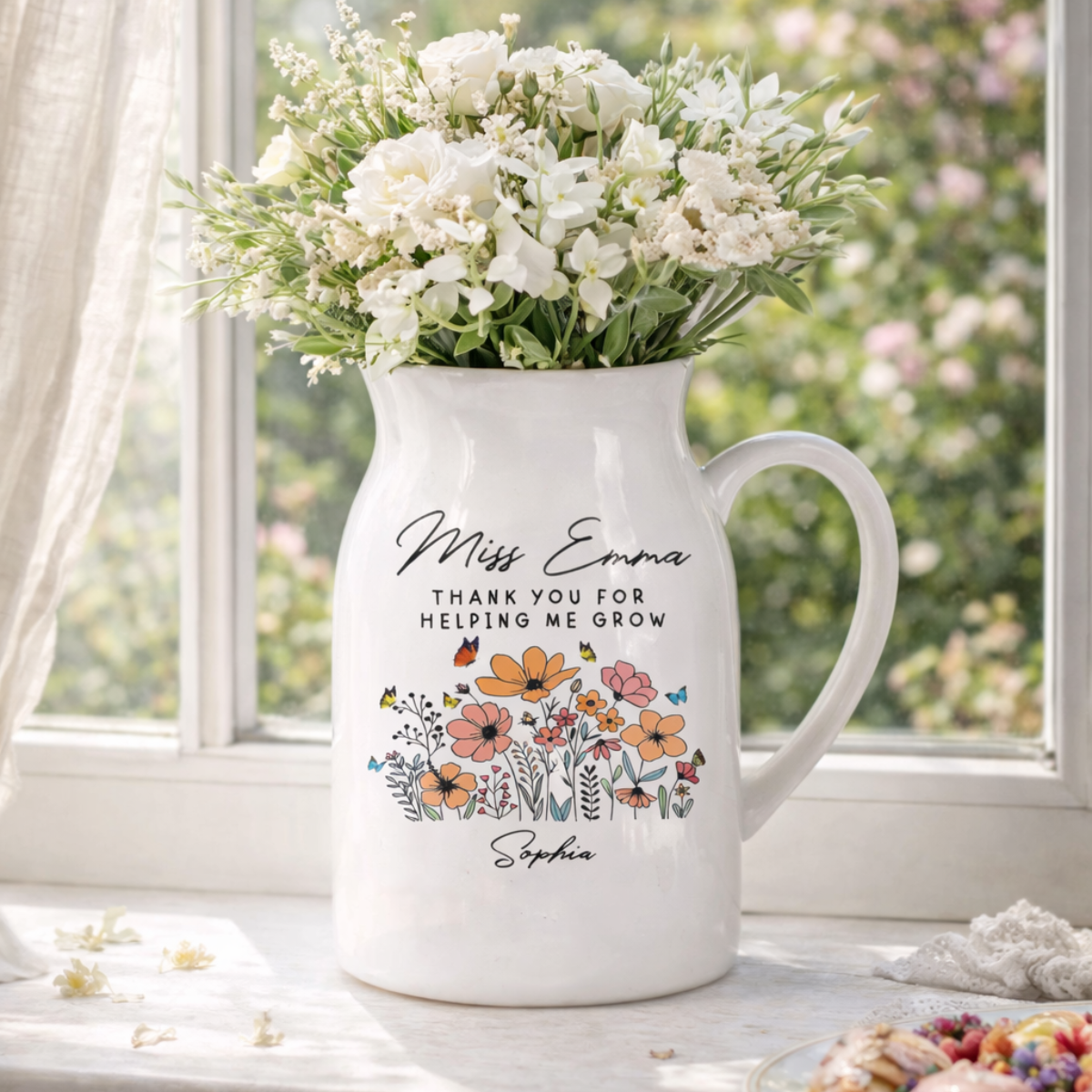 Thank You for Helping Me Grow Ceramic Flower Vase, Teacher Appreciation Gift For Teacher, End of Year Gift, Back To School Teacher Gift