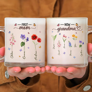 First Mom Now Grandma - Personalized Glass Mug - Gift For Mom, Nana, Gift For Her, Mother's Day Gift