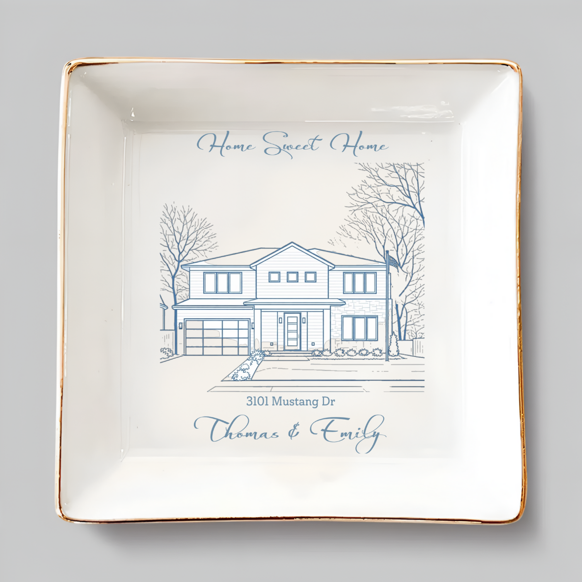 Custom Photo Jewelry Plate - New House Housewarming Gift for Couple - Home Sweet Home Personalized Ceramic Ring Dish