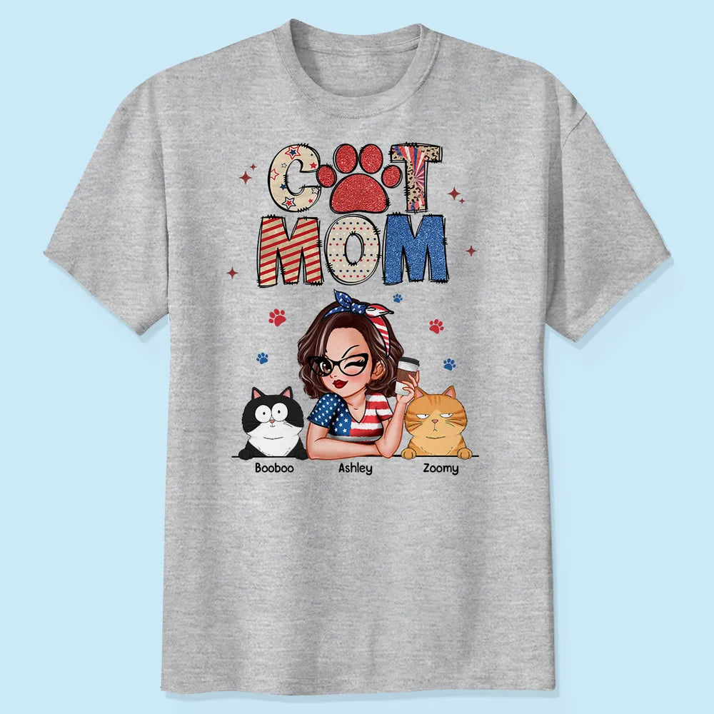 Cat Mom 4th Of July Pattern - Personalized Shirt - Gift For Cat Mom