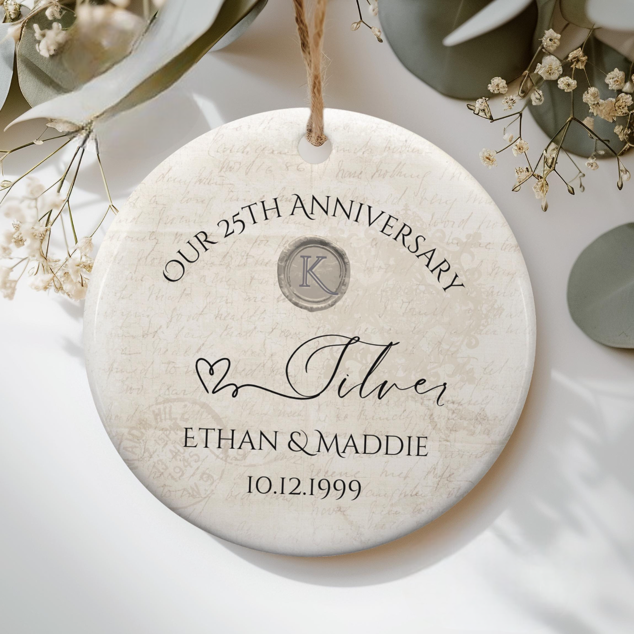 Personalized 25th Anniversary Ornament, Silver Wedding Anniversary Gift, 25 Years Anniversary Ceramic, 25th Year Gift For Husband Wife