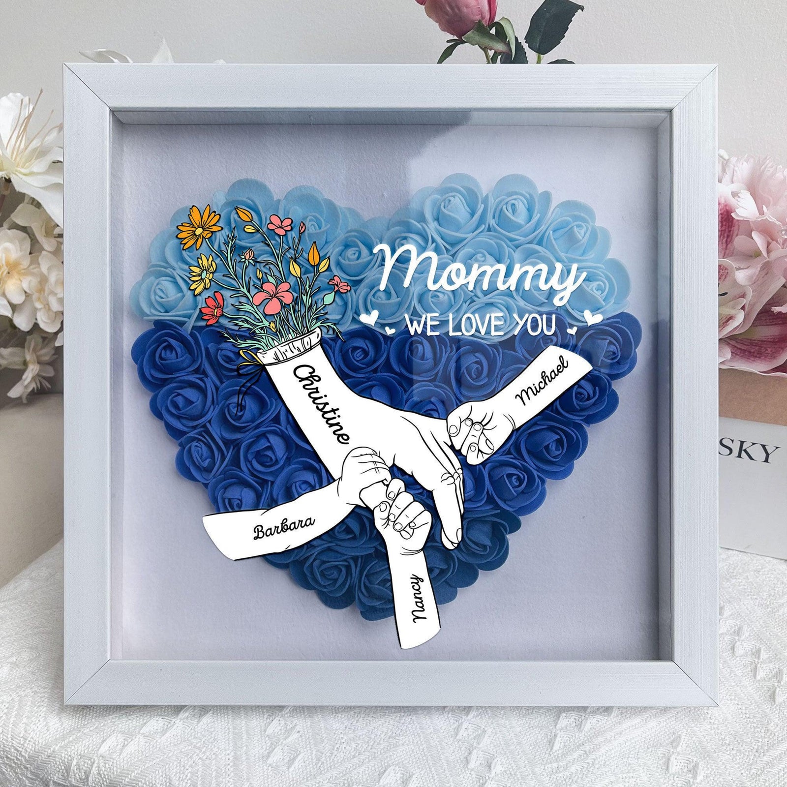 Custom We Love You Mommy Holding Hands - Custom Flower Frame Box - Gift For Mom, Mother's Day