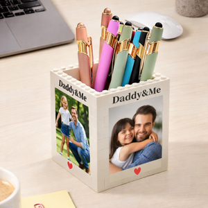 Personalised Daddy & Me Brick Photo Block Pencil Pot ,Custom Daddy and Me Brick Photo Pencil Pot, Fathers Day Gift,Gift for Dad,Photo Gift