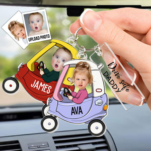 Drive Safe Daddy Custom Kid's Face - Personalized Acrylic Tag Keychain - Gift For Father, Grandfather, Father's Day, Birthday Gift