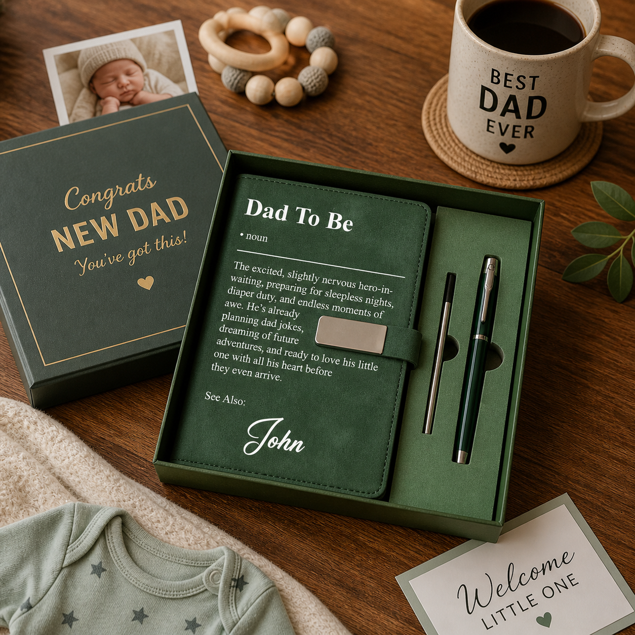 Personalized Dad To Be Journal Notebook With Pen Set, Gift For New Dad Pregnancy Announcement, Dad Est 2026, First Father's Day Gift For Him