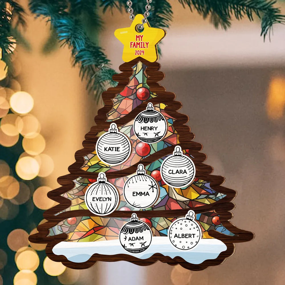 Christmas Tree Custom Family Member's Name - Personalized Crystal Ornament - Gift For Family, Christmas Decor