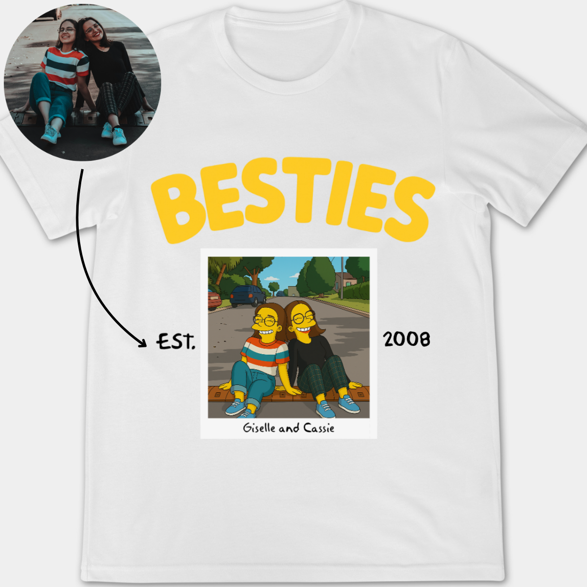 Besties Custom Simpsonized Photo, Best Friend Outfits, Best Friend Apparel, Gift For Cute Bestie, BFF Birthday Gift