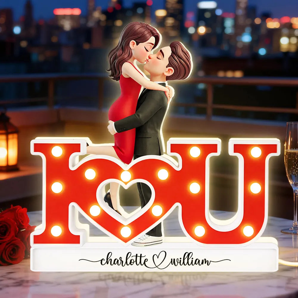Romantic 3D Kissing & Hugging Couple I Love You - Personalized Acrylic Light Box - Valentine's Day Gift For Couple