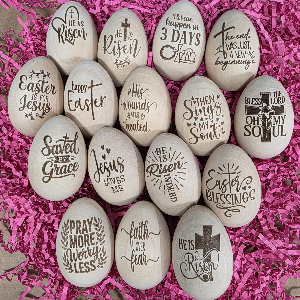 Engraved Wood Easter Eggs Christian Holiday Decor, Easter Day Gift For Family, Baby & Kid