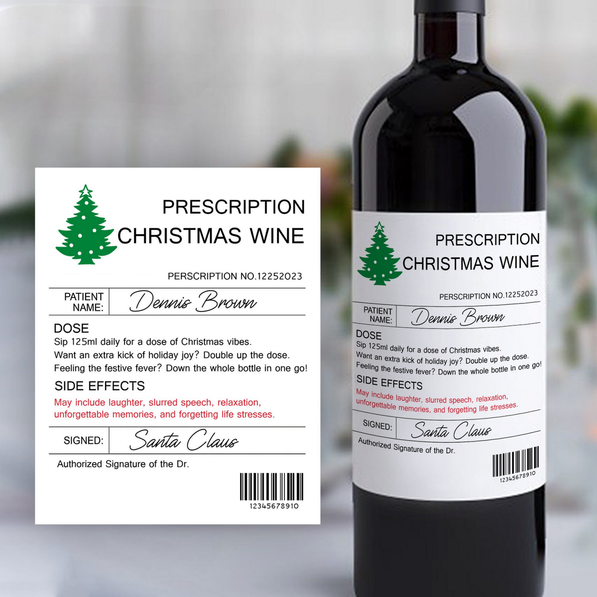 Christmas Wine Label, Funny Christmas Gift, Christmas Wine Prescription Label, Holiday Gifts, Custom Wine Label, Gift for Friends, Xmas Gift Ideas