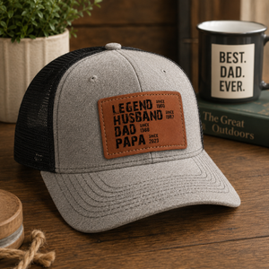 Legend Husband Daddy Papa - Personalized Leather Label Net Hat - Gift For Dad, Grandpa, Father's Day Gift
