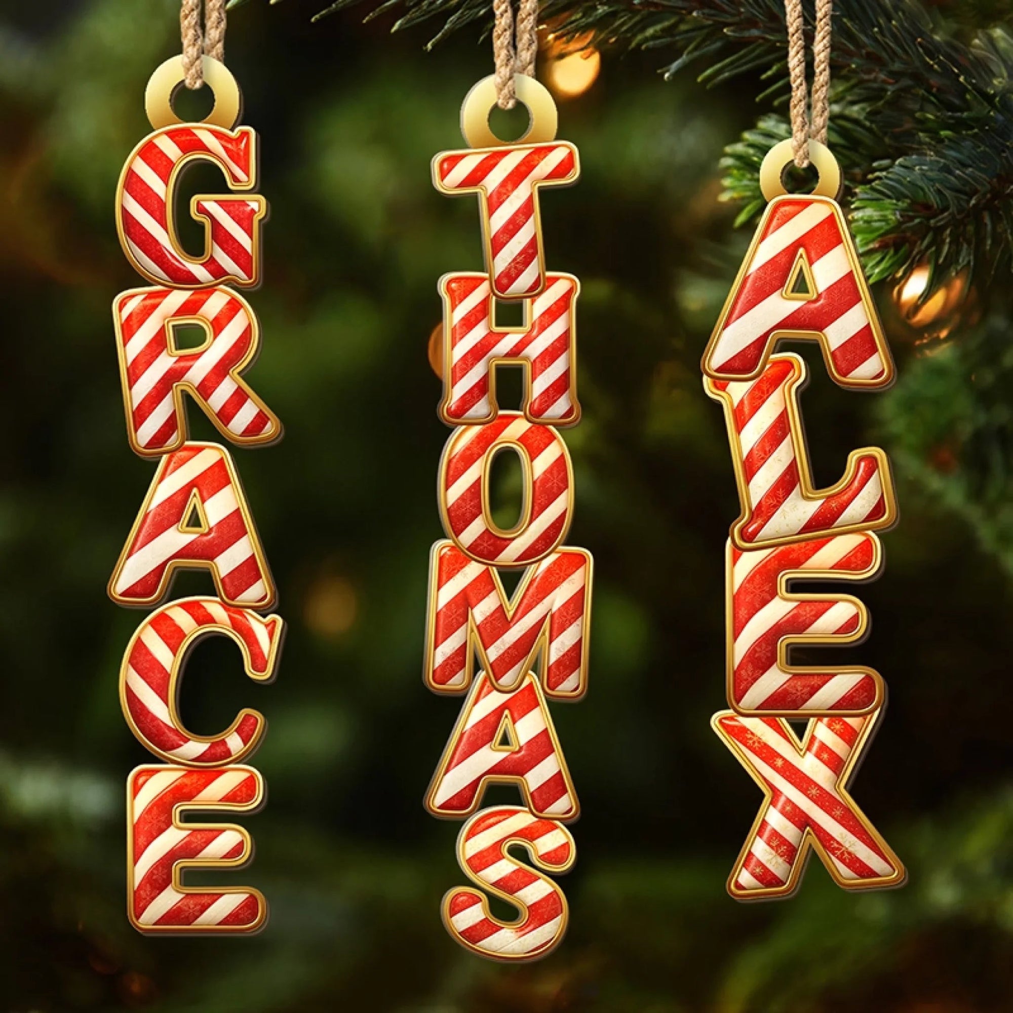 Custom Candy Cane Letter Ornament, Personalized Christmas Birthday Gifts Family, Sweet Memories Gift