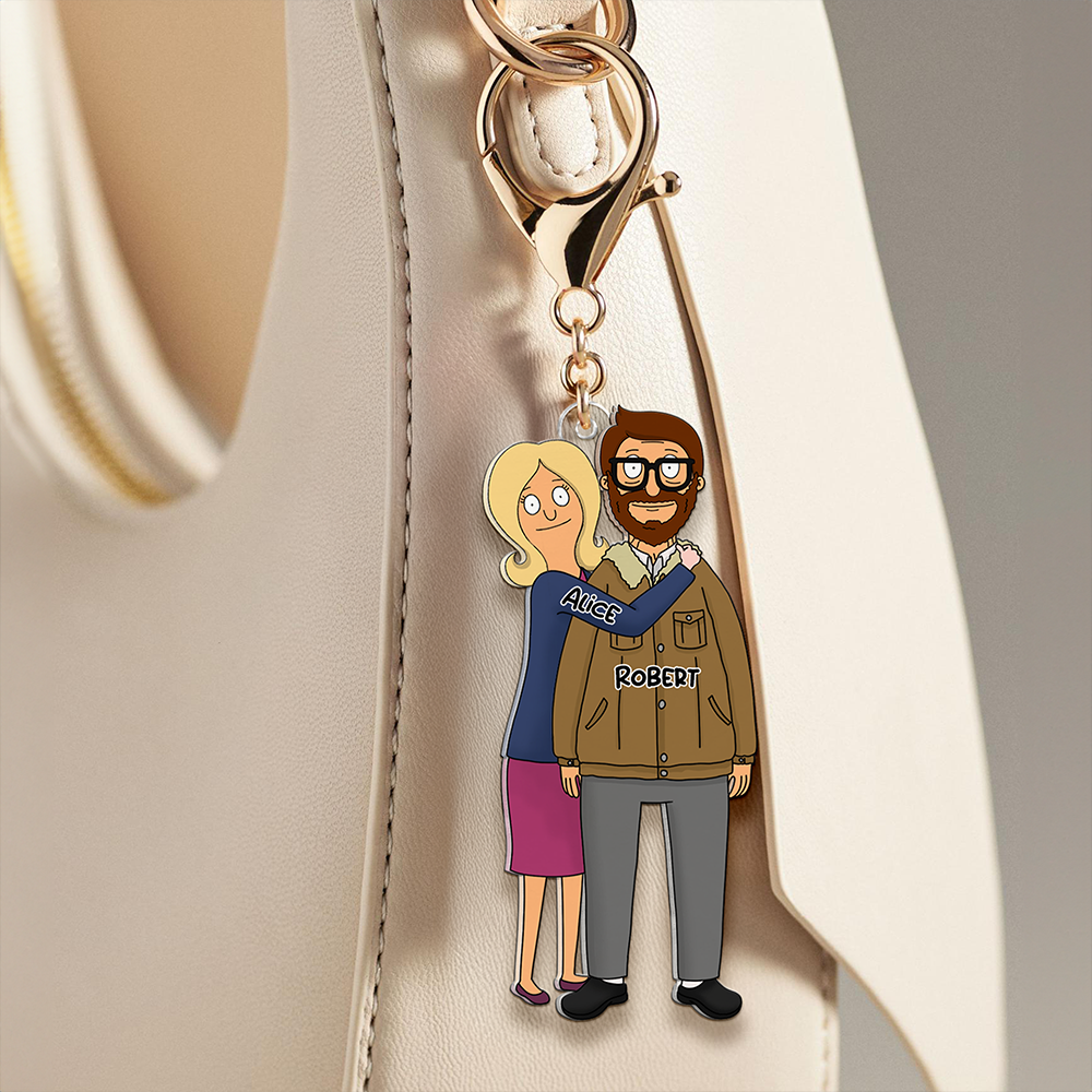 Couple Cartoon Style Acrylic Keychain - Personalized Keychain - Gift For Couple, Husband Wife Gift, Anniversary Gift
