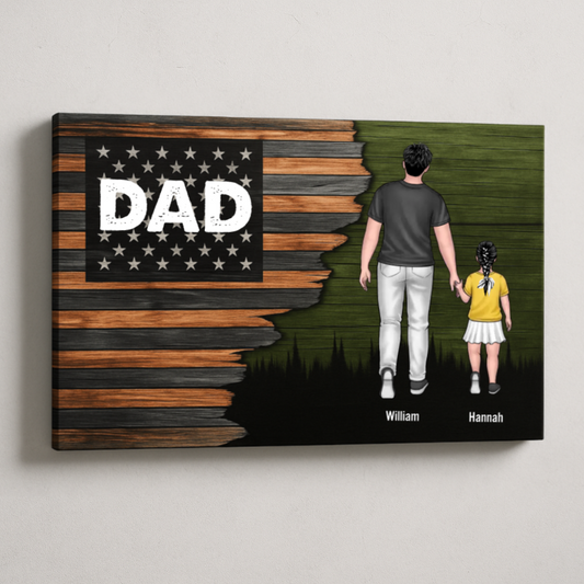 Daddy Walking With Kids - Personalized Canvas - Gift For Daddy, Papa, Father's Day Gift
