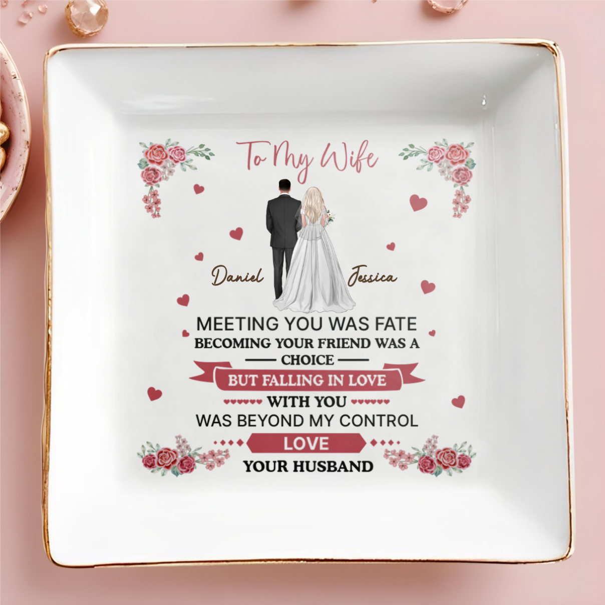 To My Wife Falling In Love With You Was Beyond My Control - Personalized Jewelry Plate - Anniversary Gift, Valentine's Day Gift For Couple