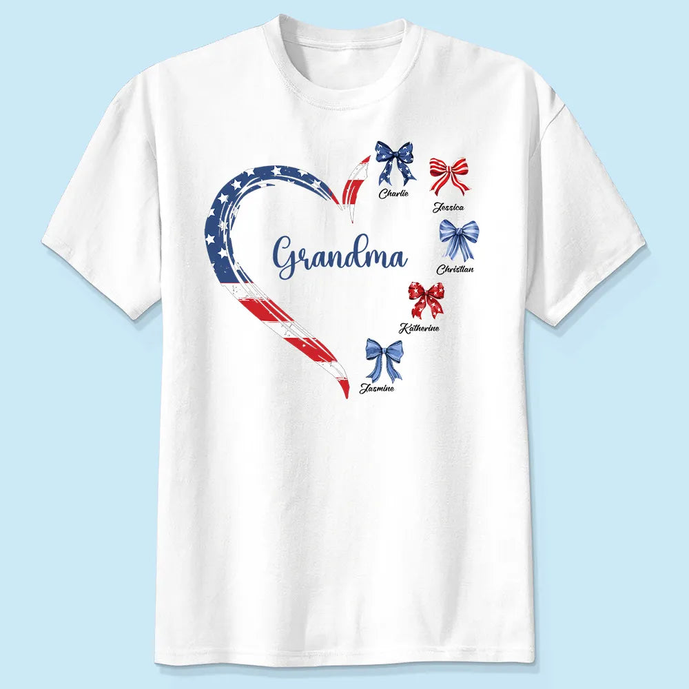 Proud American Grandma Mom Heart Bow - Personalized Acrylic Keychain - 4th Of July Gift For Mom Grandma