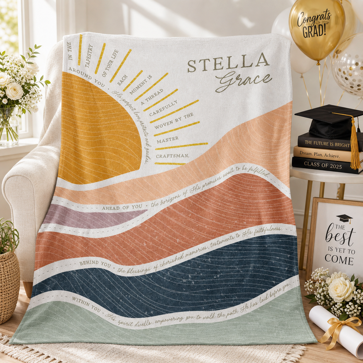 Christian Graduation Gift for Her, Personalized Name Behind You All Your Memories College High School Class of 2026 Grad Gift Throw Blanket