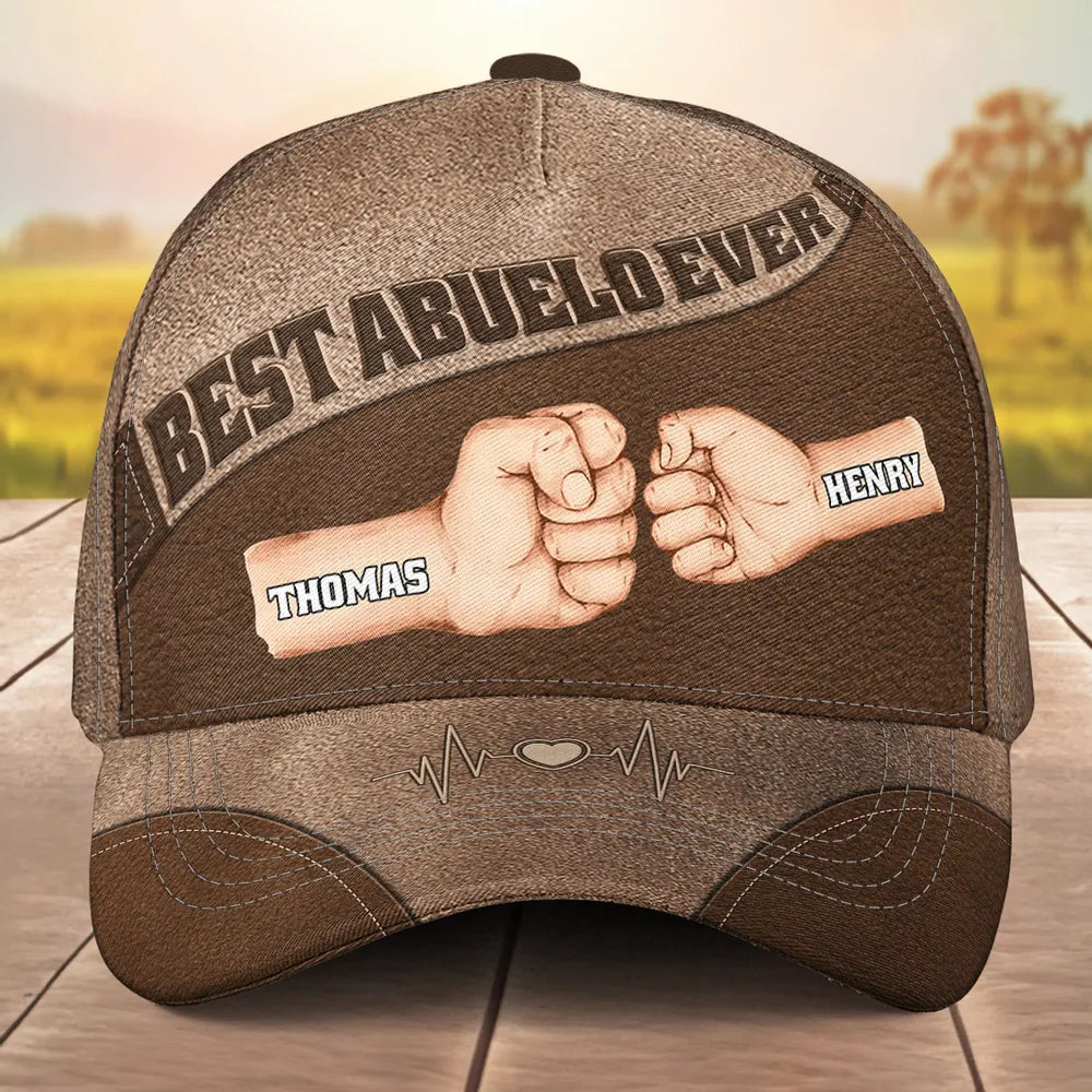 Best Dad Grandpa Ever Fist Bump With Kids - Personalized Custom Classic Cap - Gift For Grandpa, Daddy, Father's Day Gift