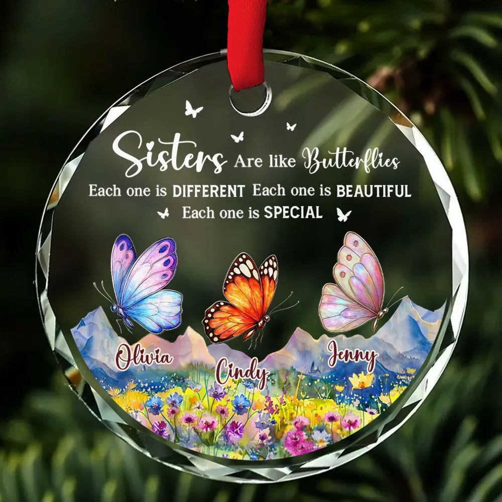 Sisters Are Like Butterflies - Personalized Crystal Ornament - Christmas, Birthday Gift For Sisters, Besties