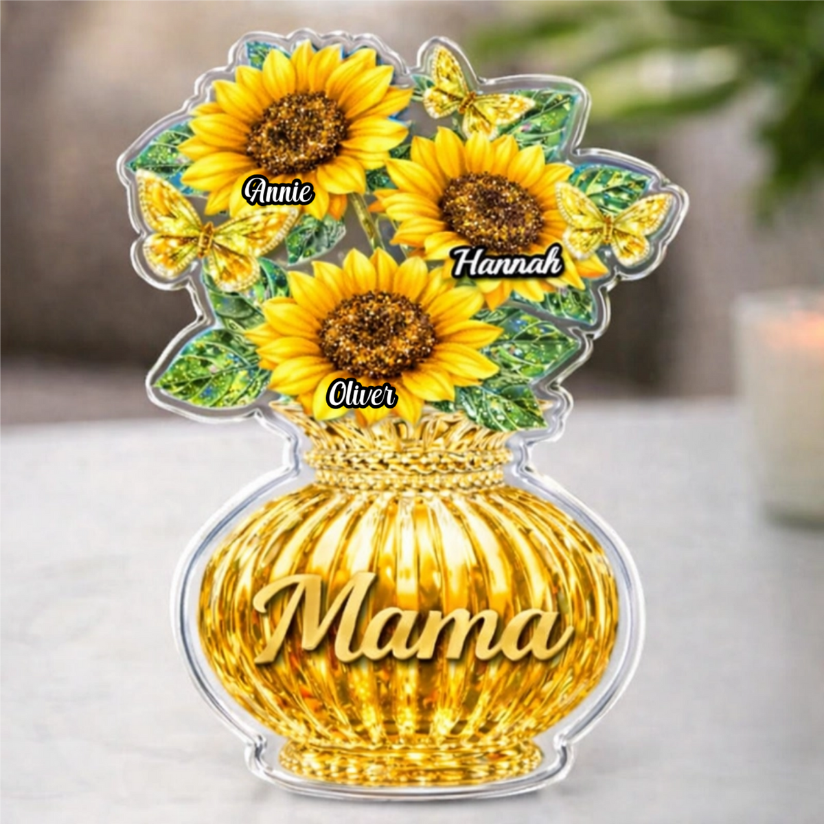 Personalized Sunflower Acrylic Block, Custom Mother s Day Gift for Mom & Grandma with Kids' Names