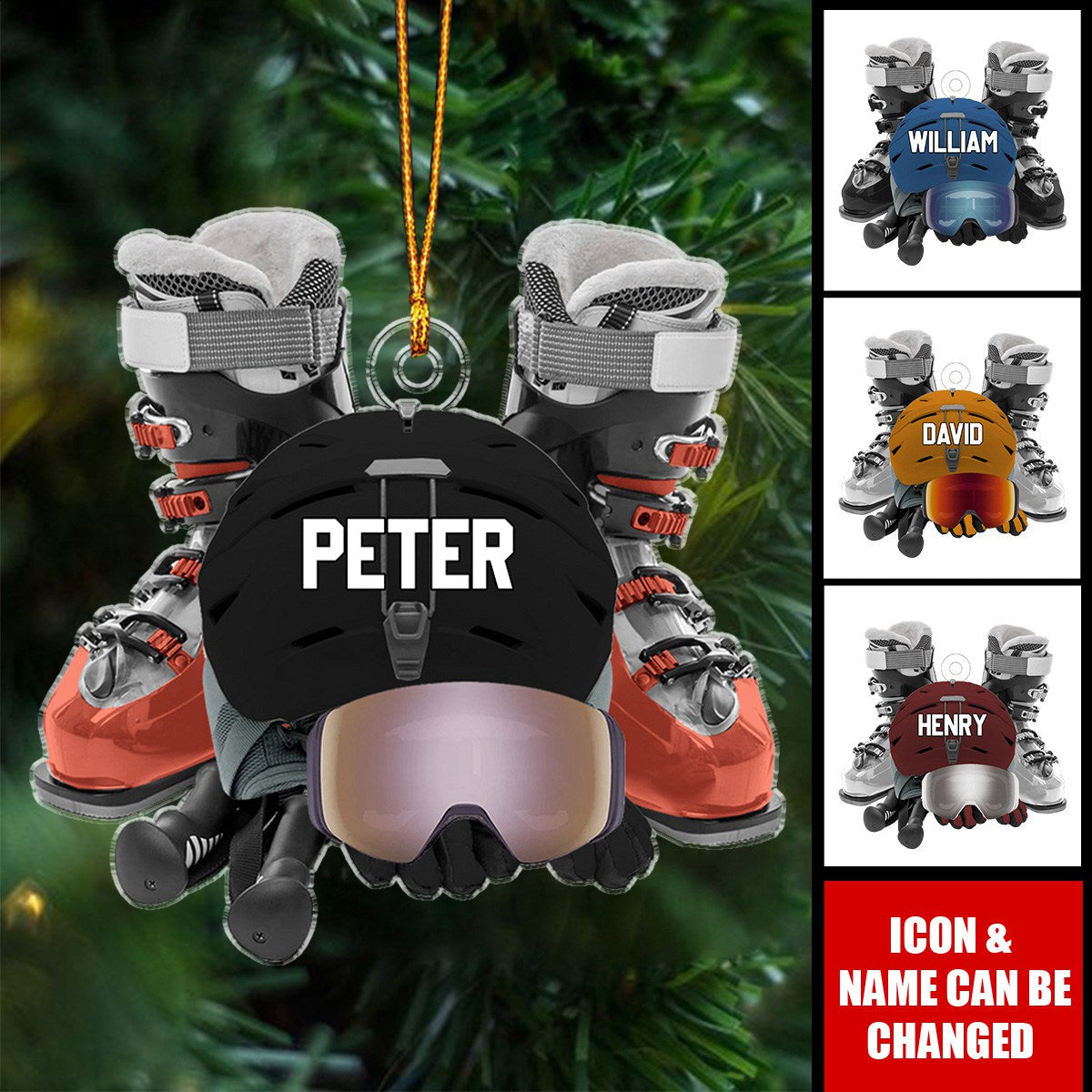 Personalized Skiing Acrylic Ornament, Christmas Gift For Skiing Lovers, Skiing Club