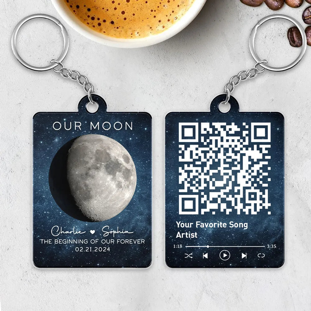 Our Moon Couple Moon Phase - Personalized Acrylic Keychain - Anniversary Gift For Him Gift For Her