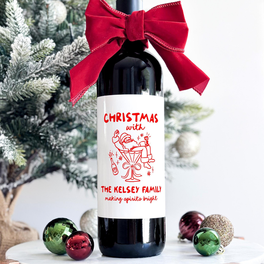 Whimsical Christmas Liquor Bottle Labels, Funny Holiday Party Wine Label, Santa Champagne Stickers, Coworker Gift, Employee Christmas Gift