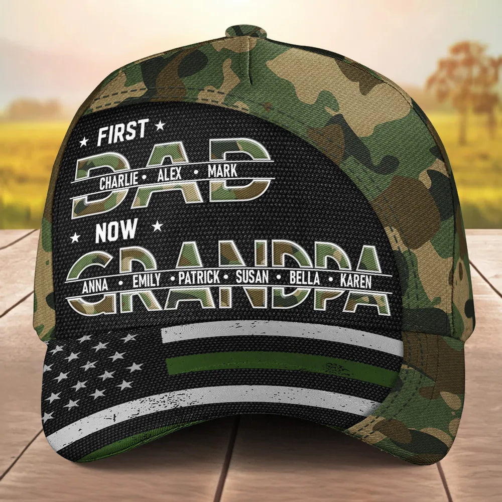 First Dad Now Grandpa Camouflage Pattern - Personalized Classic Cap - Gift For Grandpa, Father's Day, Birthday Gift