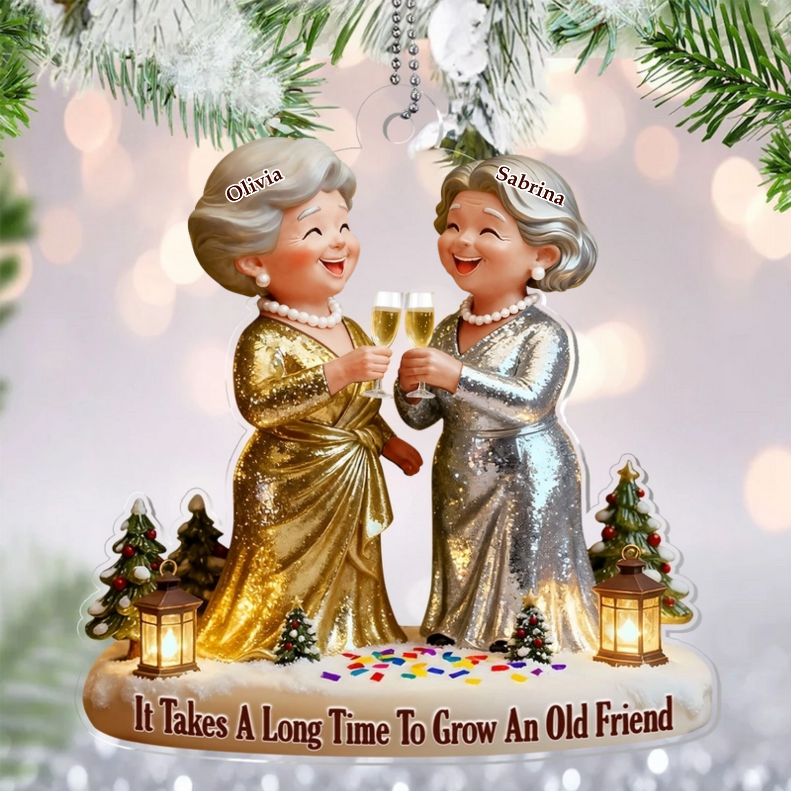 It Takes A Long Time To Grow Old Friends Party Women - Personalized Acrylic Ornament - Christmas Gift For Sisters, Besties