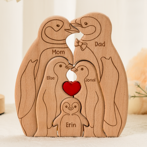 Penguin Family - Personalized Family Wooden Puzzle - Gift For Family, Mother's Day, Father's Day Gift