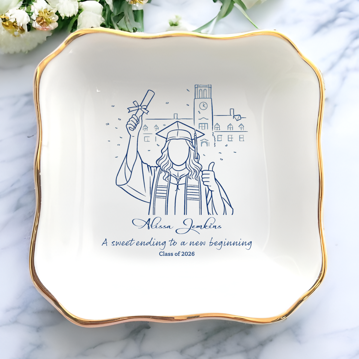 Custom Photo Graduation Jewelry Plate - Personalized Class of 2026 Gift - Congratulations Ceramic Ring Dish