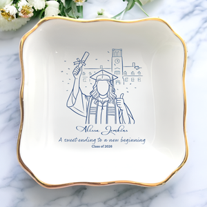 Custom Photo Graduation Jewelry Plate - Personalized Class of 2026 Gift - Congratulations Ceramic Ring Dish