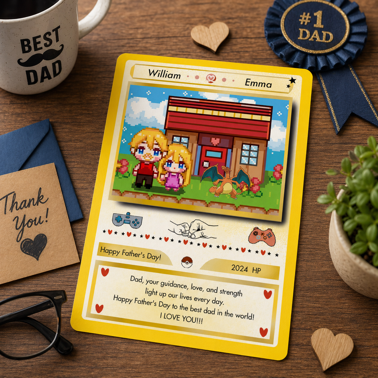Father's Day Card Inspired by PKM, Father's Day Gifts, Custom PKM Designs Card, Card for PKM Fan Dads, Gift for dad