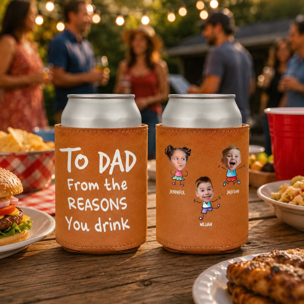 From The Reason You Drink Custom Kid's Photo - Personalized Leather Can Cooler - Gift For Dad, Grandpa, Father's Day Gift