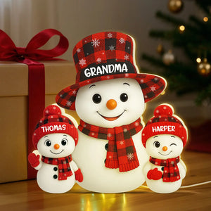 Christmas Checkered Pattern Grandma Mom Snowman - Personalized Acrylic Light Box - Christmas Gift For Grandmas