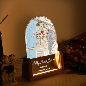 Custom Map Print - Personalized Desk Name Plate Night Light - Gift for Couple