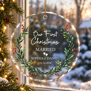 First Christmas Married Wedding Gift - Personalized Crystal Ornament - Christmas Gift For Newlywed Couple
