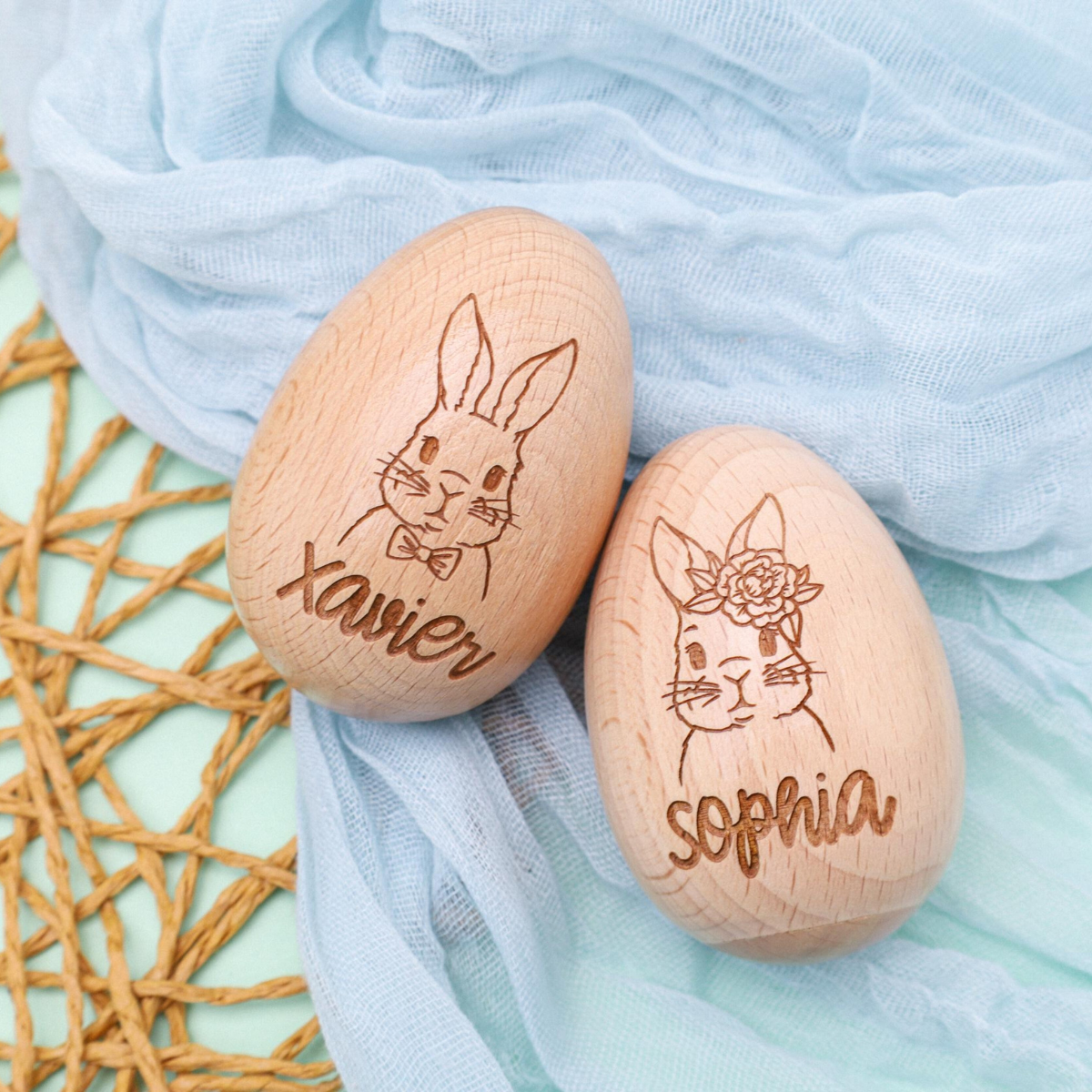 Personalized Wooden Engraved Easter Egg, Bunny Eggs with Name Eggs for Kids, Easter Basket Decoration, Unique Easter Decor, Custom Wood Egg
