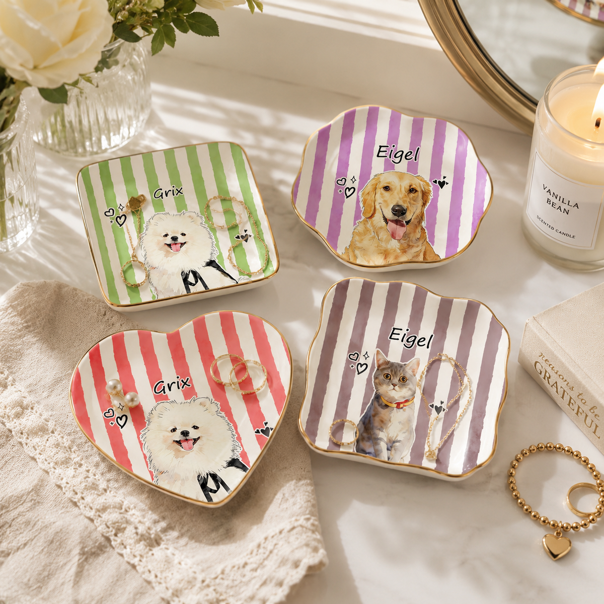 Custom Pet Jewelry Dish, Custom Dog Cat Memorial Portrait Ring Dish, Gift for Pet Owner