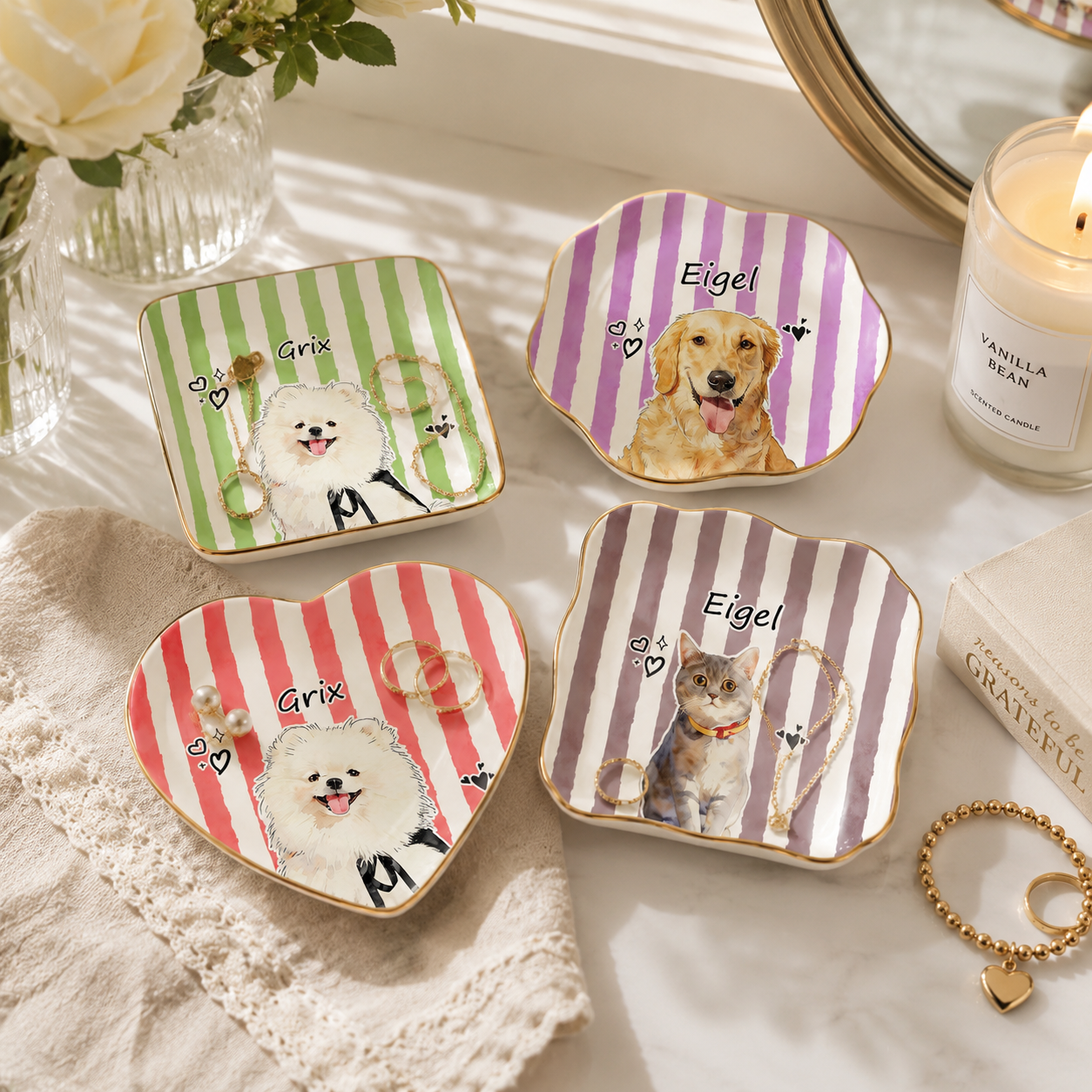 Custom Pet Jewelry Dish, Custom Dog Cat Memorial Portrait Ring Dish, Gift for Pet Owner