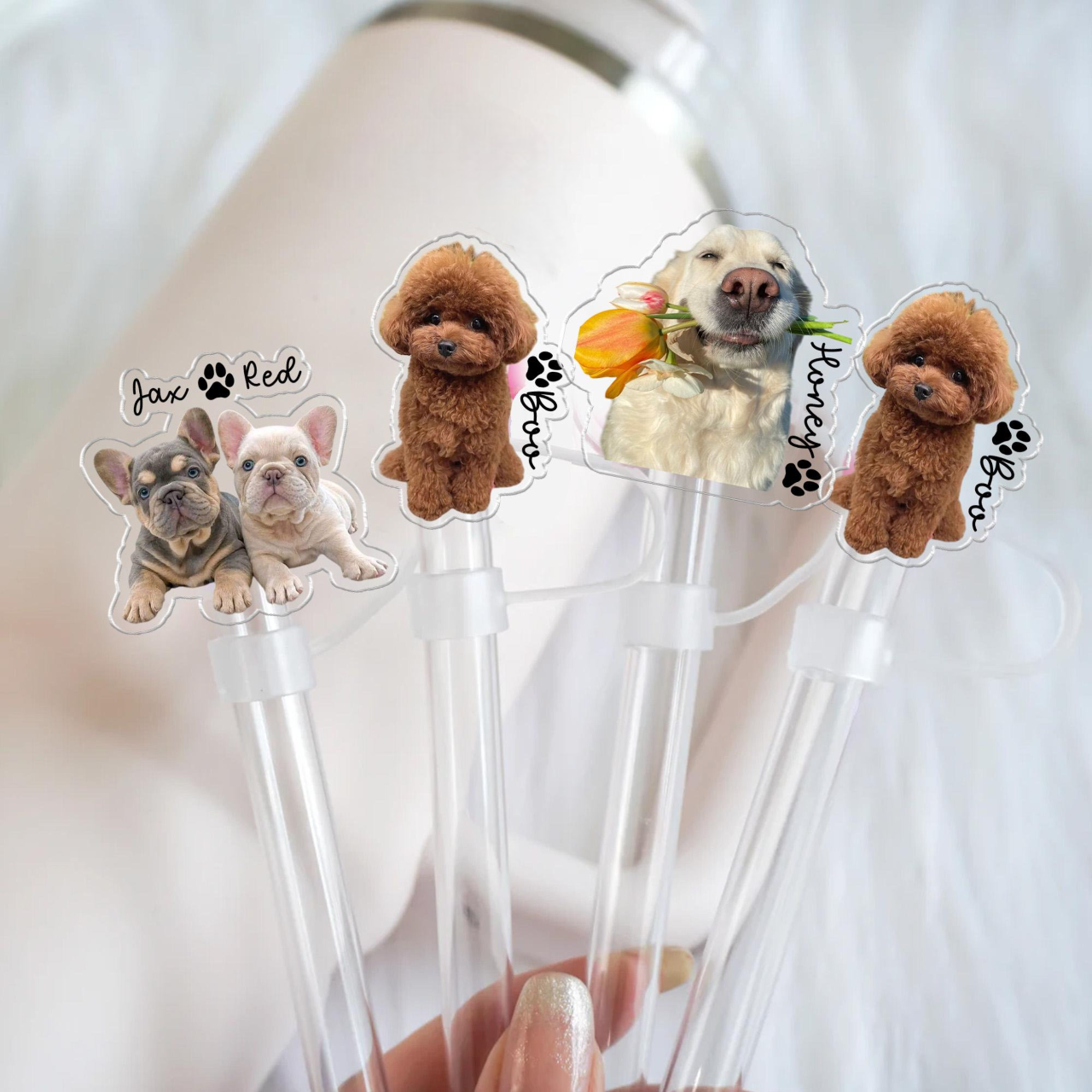Personalized Gift For Dog Mom, Custom Topper Straw Topper With Photo, Custom Dog Photo Cup Straw Cover, Dog Mom Gifts