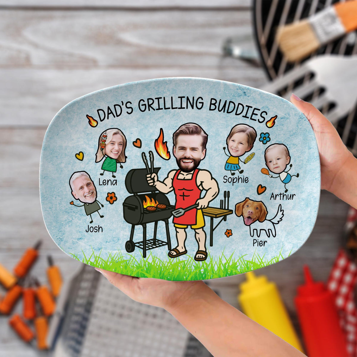Dad s Grilling Plate, Father s Day Gift From Kids Personalized Grilling Plate Family Grilling Plate Gift With Kids Names, BBQ Gift For Daddy