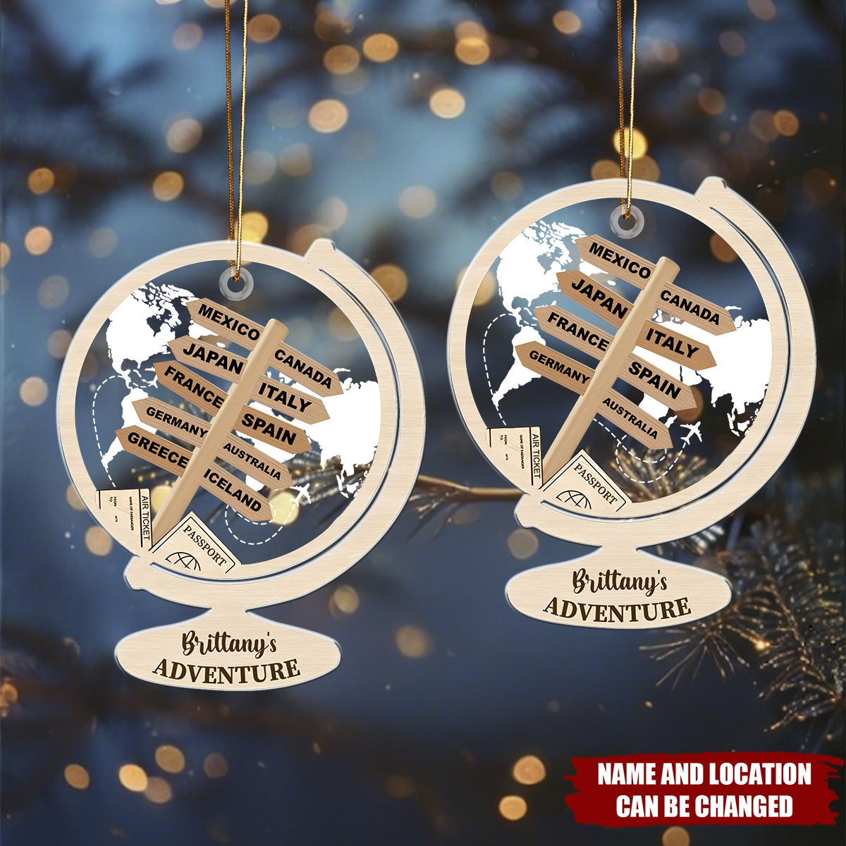 Travel Location Adventure - Personalized Acrylic Ornament - Christmas Gift For Travel Lovers